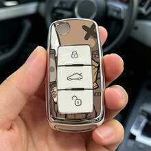 1pc Car Key Case-Fashion Prints,Suitable For Jetta Mk6, Polo Mk5, Golf Mk6, Tiguan Mk1, Passat B7, Passat NMS, Caddy Mk3, Beetle, Amarok, Touran Mk1. Advanced Soft-Touch, Does Not Block Signal, Unisex. - 3 Button Model AA - View 11