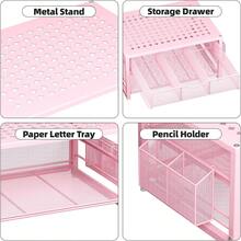 Marbrasse 2-stufiger Druckerständer, Monitor-Aufbewahrungsständer mit Schublade und 2 Stifthaltern, Metall-Büro-Organizer, Schreibtisch-Organizer für Fax, PC, Scanner (Weiß) YT2Y - Roségold - Übersicht 4