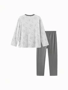 Balabala Boys Pajama Set Soft Cotton Long Sleeve Sleepwear Comfortable Homewear Autumn Spring Wear - Gray and Black Tone - View 2