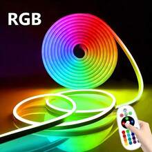 RGB 紅外線霓虹 LED 柔性燈條,聖誕臥室氛圍燈,電競裝飾,送給朋友與愛人的驚喜禮物,派對氛圍,24 鍵遙控變色燈條,節日室內/室外裝飾燈,1m/2m/3m/4m/5m - 多色(白色橢圓形控制器) - 查看 3