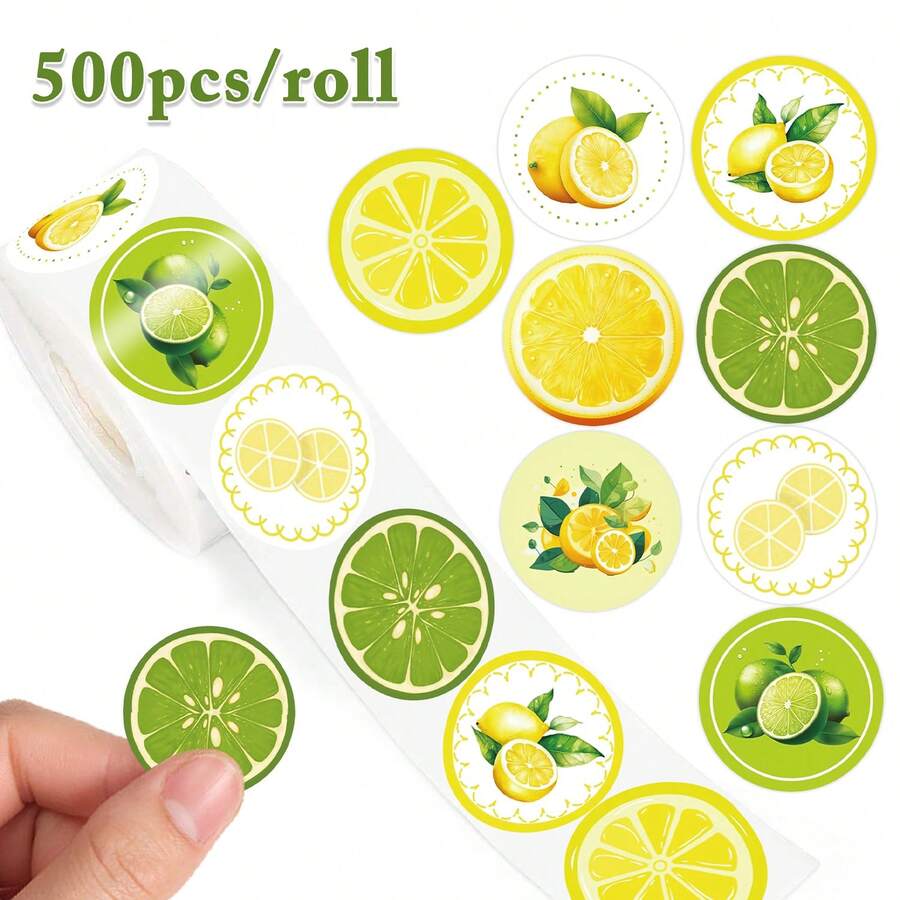 (500張/捲) 檸檬貼紙捲 夏季檸檬貼紙 黃色檸檬貼紙 適合小企業 自黏式極簡水果封口貼標籤 1英吋亮面自黏紙標籤 圓形 用於手工藝 剪貼簿 信封裝飾 封口貼 - 卡通 - 查看 1