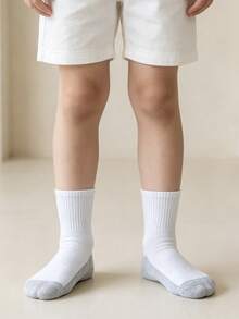 5 Pairs Kids' Mid-Calf Casual Sports Socks, Contrast Color Yin Yang Design, Comfortable Student Socks For Big Kids - Light Grey - View 3
