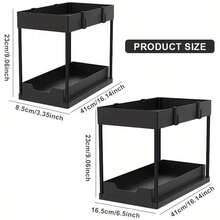1pc Under Sink Storage Box, Bathroom Cabinet Storage Solution, Double Layer Sliding Basket Drawer, Multi-Function Bathroom Storage Basket, Space-Saving Double Layer Pull-Out Storage Rack - Durable Plastic Kitchen Bathroom Multi-Compartment Design, Suitable For Bottles, Seasonings, Utensils - Easy Access, Neat Countertop Storage For Under Sink Storage, With 8 Hooks - A - View 1