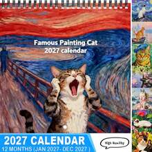 2027 Calendar: 12 Months Double-Sided (Pages) Thick Paper, 21.08x21.08cm Screaming Cat Theme Wall Hanging Calendar | Bright Color Design, Suitable For Personal Planning And Fun Office And Home Decor, Hanging, Desktop, Christmas, Xmas - Multiple Styles - View 1