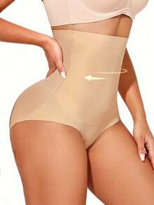 1pc Women's High Waist Seamless Shaping Panties, Tummy Control Underwear, Full Rear Coverage - Apricot - View 6