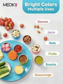 Meoky 6Pcs 1.6oz Stainless Steel Condiment Cups, Leakproof Silicone Lid Reusable Small Sauce Container, Portable Salad Dressing Cup for Lunch Bento Box Picnic Travel Kitchen Storage - 天藍色 - 查看 3