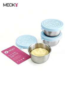 Meoky 6Pcs 1.6oz Stainless Steel Condiment Cups, Leakproof Silicone Lid Reusable Small Sauce Container, Portable Salad Dressing Cup for Lunch Bento Box Picnic Travel Kitchen Storage - 天藍色 - 查看 2