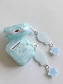Funda protectora con diseño de estrella de mar de dibujos animados que cubre toda la pantalla, compatible con Apple 3/Pro/2da generación/3ra generación inalámbricos Bluetooth - Celeste - Ver 3