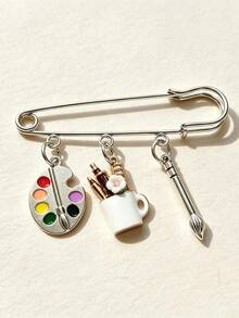  1pcArtist Paint Palette Brush Safety Pin Brooch Art Student Bag Charm - Multicolor - View 4