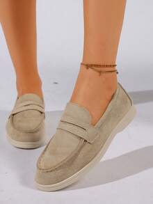 Women's Flat Slip-On Loafers, Khaki Soft Sole Commuter Work Shoes, Comfortable Driving Moccasins - Khaki - View 1