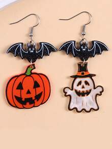 1 Pair Halloween Series Acrylic Earrings, Colorful Ghost & Pumpkin Cartoon Personalized Ear Dangle Jewelry For Women - Multicolor - View 2