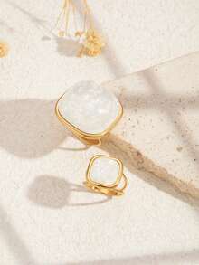 2pcs Stainless Steel Fashion Casual Gold Heart Shaped Ring Set, Suitable For Women's Daily Wear Or Gift Giving - Yellow Gold - View 3