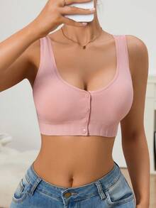 1 buah Bra Wanita Tanpa Jahitan, Nyaman, dengan Penutup Depan, Bantalan yang Dapat Dilepas, Tanpa Kawat, Bernapas, Tali Lebar, dan Pakaian Dalam - Berwarna merah muda - View 5