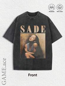 1 PCS Warm Tone Music Icon Portrait Oversized Serif Font Hand Script Retro Print, Timeless Soul Music Streetwear Tee For Outdoor Music FestivalVintage - 黑色 - 查看 9