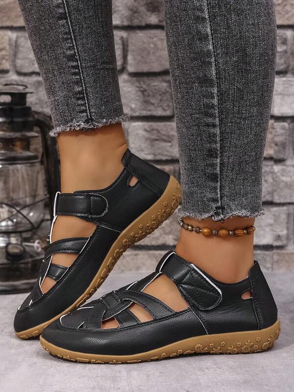 Women's Flat Sandals, Summer Flat Perforated Shoes, Spring/Autumn Women's Shoes, Soft Sole Flat Closed-Toe Non-Slip Hollow-Out Shoes, Soft Sole Nurse White Shoes, Fashion Women's Shoes, Outdoor Casual Shoes