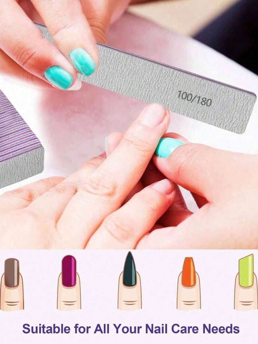 2pcs Professional Nail File,180/100 Nail File For Natural Nails, Nail File Double-Sided Washable Fine Grain Nail File For Home And Salon Use. - A - View 1