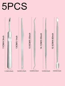 5pcs Stainless Steel Hand & Foot Care Tool Set - Double-Ended Callus Pusher, Pedicure Knife, Double-Ended Nail File, Nail Scraper, Double-Ended Nail Clipper, For Cleaning And Removing Hand & Foot Dead Skin, Ingrown Nails And Embedded Nails - Silver - View 4