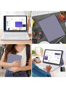 TIANYIMING Support de tablette, étui de protection, housse de clavier en cuir, clavier Bluetooth ultra-fin + étui de protection de tablette en matériau cuir anti-chute/anti-choc/anti-poussière/anti-empreintes, compatible avec les modèles de la série MatePad / série HonorPad / série XiaomiPad / série RedmiPad / série LenovoTab / série LenovoXiaoxinTab / série LenovoIdeaTab / série Pad / modèles de la série Pad - Mauve - Voir 3