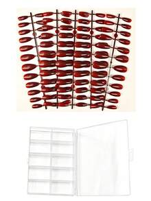 ARTAUG 120pcs Almond Shaped Pure Burgundy Nail Stickers, Minimalist High Gloss Design Fake Nails DIY Manicure Set, Suitable For Daily Wear And Special Occasions, For Women And Girls - Multicolor - View 6