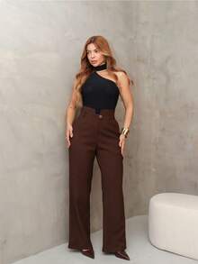YING ZI Marrant Fermer Mode Tailored Dress Pants - 巧克力棕色 - 查看 2