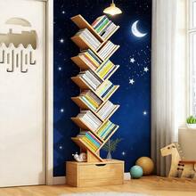 Large Capacity Tree-Shaped Freestanding Bookshelf - Easy Assembly Storage Organizer For Home Office, Standing Shelf - Yellow - View 6