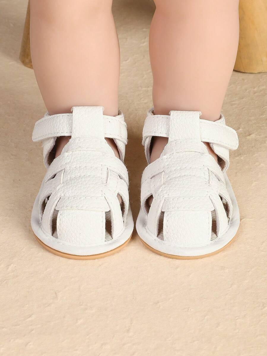 1雙嬰幼兒男童純色包頭平底防踢走路涼鞋,適合夏季 - 白色 - 查看 1