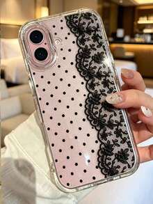 1pc Transparent Soft Case With Irregular Small Dots/Lace Printed For IPhone 17 Pro Max, Compatible With IPhone 16, 15/15 Pro Max/15 Pro/15 Plus/11/12/13/14/16/17 Pro Max/XS/XR/11 Pro/11 Pro Max/12 Pro/12 Pro Max/13 Pro/13 Pro Max/7 Plus/14 Pro/14 Pro Max/14 Plus/16 Pro/16 Plus/17 Air/17 Pro/7 Plus/8 Plus/8/SE2 - Clear - View 3