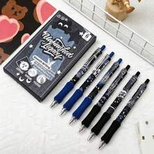 6pcs Cute Black Cat Denim Pattern Retractable Neutral Pens, Quick-Dry Ink Comfortable Grip, Highly Attractive Student Exam Study Practice Black Pens, Portable Smooth Writing Stationery Ballpoint Pens, Suitable For School Office Daily Use - Sets - View 12