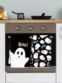 2/4Pcs Cute Boo Ghost Halloween Kitchen Towels, Pink Black Spooky Dish Tea Towels Fall Home Decor - Multicolor - View 10
