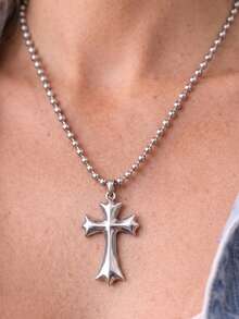 1pc Fashionable Punk Style Cross Pendant Necklace Suitable For Women's Daily, Party, Music Festival Wear - Silver - View 6