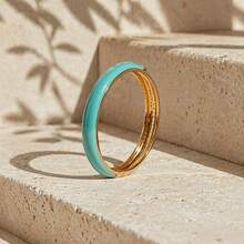 ORNAPEADIA 1pc Women's Gold-Plated Turquoise Enamel Open Bangle Bracelet, Versatile Beach & Daily Wear Accessory, Suitable For Gift - SZ60882-4 - View 6