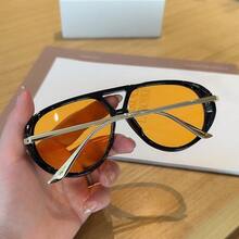 1 Pair New Pilot Frame Metal Leg Hollow-Out Fashion Glasses, Oversized Shield Style Unisex Beach Driving Decorative Glasses, Bohemian - Multicolor - View 7