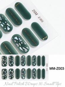 SSemi 半固化凝膠美甲貼片，果凍米色，16片凝膠美甲貼，貼紙，無需UV燈，沙龍級品質，持久耐用 - 綠色 - 查看 2