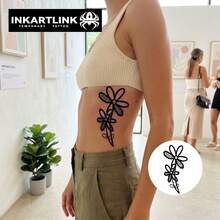 INKARTLINK 1入 手繪塗鴉花卉裝飾貼紙，臨時防水身體藝術紋身貼，持效1-2週，植物汁紋身，適合女孩禮物，派對裝飾必備 - 黑色 - 查看 7