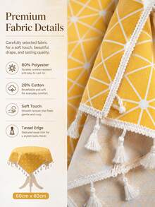 Bubaba Yellow Geometric Pattern Tablecloth With Tassel Decoration - Cotton Polyester Blend Bohemian Style Tablecloth, Suitable For Kitchen, Dining Room And Home Decor - Yellow - View 7