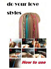 Set Ekstensi Rambut Ujung-I Warna Campuran 50/100pcs, Ekstensi Rambut Sintetis Pelangi 20 Inci, Potongan Rambut Panjang Berwarna-warni dengan Manik-manik dan Alat Cincin, Set DIY Wanita untuk Halloween dan Anime, 1g/Pc - MultiWarna - View 6