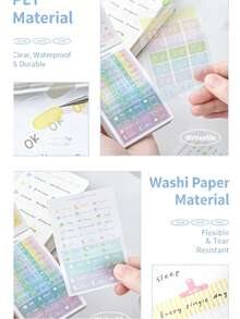 48pcs (24 Designs) Macaron PET Washi Index Sticky Notes, Multi-Line Frame Classification Marker Stickers, INS Stationery, Student Planner, Book Divider, Office Index Tabs - Multicolor - View 5