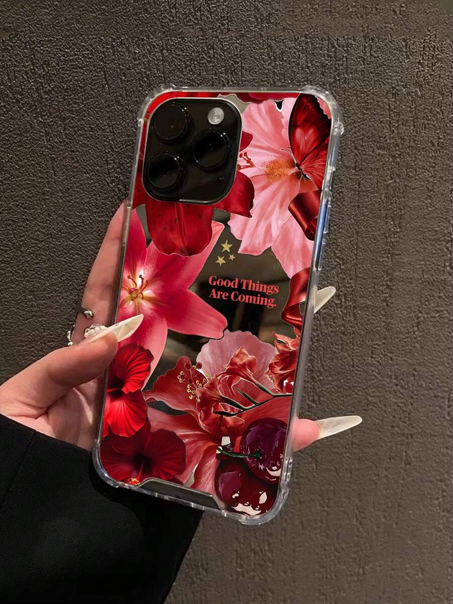Y2K 清新紅花印花化妝鏡手機殼,相容 iPhone 17 16 Pro Max、13、15 以及 Galaxy A54 A14 A15 S23 S24 S24ultra S25 S26 A60,防水、防摔、防刮 - 彩色 - 查看 1