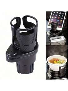 360° Rotatable 2-In-1 Car Cup Holder Expander With Phone Mount, Anti-Slip Carbon Fiber Dual Cup Extender Adapter, Universal For Cars Trucks SUVs, Fits Large Bottles & Cups - XZBJ00 - View 12