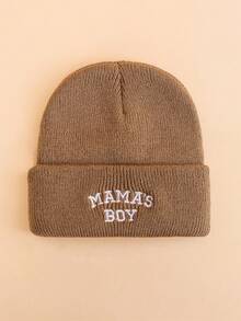 1PC Toddler "MAMA'S BOY" Embroidered Knit Beanie Hat, Foldable Warm Elastic Winter Cap, Cute Daily Outdoor Head Protection Hat - Multicolor - View 7