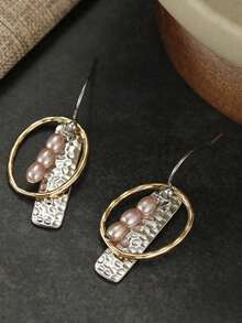 Gmzalx Gentle Dual-Tone Women's Double-Layer Geometric Hanging Earrings, Versatile Earrings For Daily Commute, Picnic And Outing - Two-color - View 5