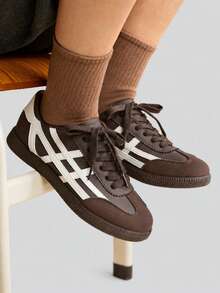 TCVC Women's Spring/Autumn 2026 New Thin Casual Flat Soft Sole Colorblock Sneakers - Brown - View 2