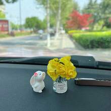 2件裝花朵+兔子汽車飾品創意香氛花兔車用中控台迷你玫瑰小擺件車內裝飾 - A - 查看 5