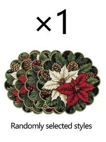 8pcs/4pcs/1pc Round Placemats, Winter Floral And Pine Cone Pattern, Suitable For Christmas Party Decoration, Theme Party, Christmas Dinner, Vintage Style Party - One Size Fits All - View 13