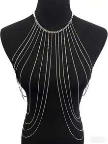 1pc Layered Fringe Minimalist Body Chain, Fashion Versatile Accessory For Beach, Party, Any Occasion - Silver - View 14