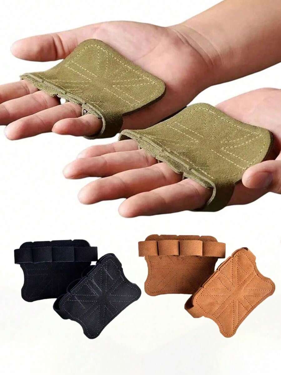 2pcs Genuine Leather Weightlifting Gloves, Palm Protection, Unisex, Suitable For Fitness, Gymnastics, Grip Strength Training, Pull-Ups, Strength Training. Please Note Size And Specifications Before Purchase. - Multicolor - View 1