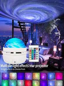 LED星空投影小夜燈 附遙控器，16色RGB，極光與水波紋效果，USB供電，理想臥室裝飾，營造浪漫氛圍，絕佳節日禮物 - 彩色 - 查看 7