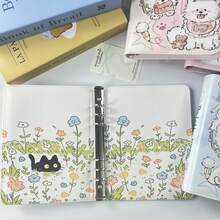 A5 Minimalist Cat-Themed Leather Loose-Leaf Notebook, Portable Large-Capacity Sticker Organizer, Can Be Used As A Notebook Set, Folder, Sticker Collection Book, Photo Storage Bag, Photo Album, Savings Planner, Journal, Notebook Or Office Stationery. - A5 Leather Cat and Dog Binder - View 4