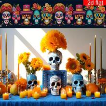 2d Plane Banner, 1 Piece, Mexican Day Of The Dead Courtyard Banner, Polyester Fiber, Candy Skull Pattern, Suitable For Indoor And Outdoor Garden Porch And Lawn Decoration. - 1 - View 7