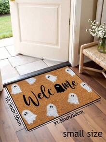 1pc Funny Halloween Ghost Welcome Print Doormat, Halloween Theme Yard Decor, Autumn Garden Welcome Mat, Outdoor Garden Decoration, Home Decor - Mustard Yellow - View 8